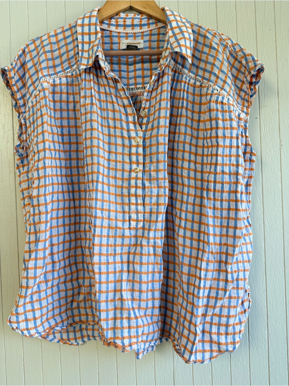 Pilcro Linen Blend Plaid Summer Blouse